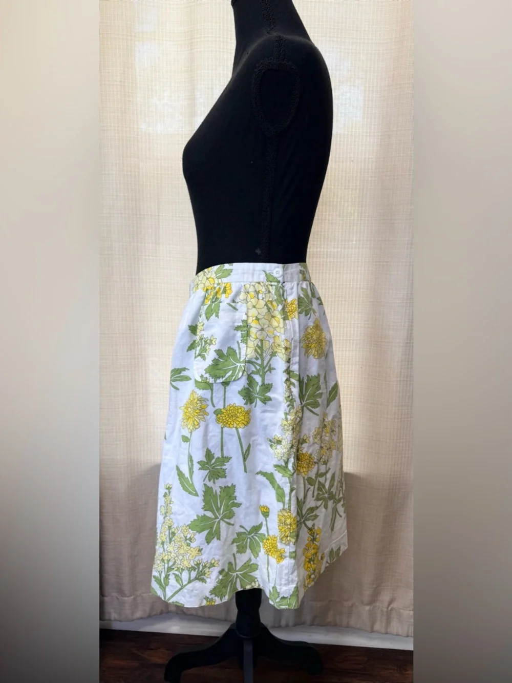 Anthropolgie Elevenses Floral Cotton Skirt Sz 8 Yellow Green A-Line Front Pocket - Picture 5 of 13